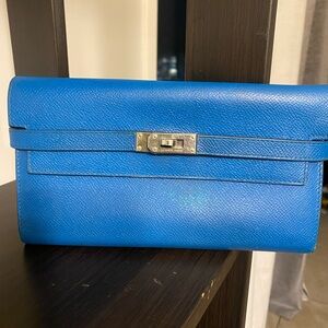 Authentic Hermes Kelly Blue Wallet with COA